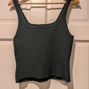 Aritzia Babaton Dark Green Ribbed Tank Top Square Neckline Large Classic Old Mon